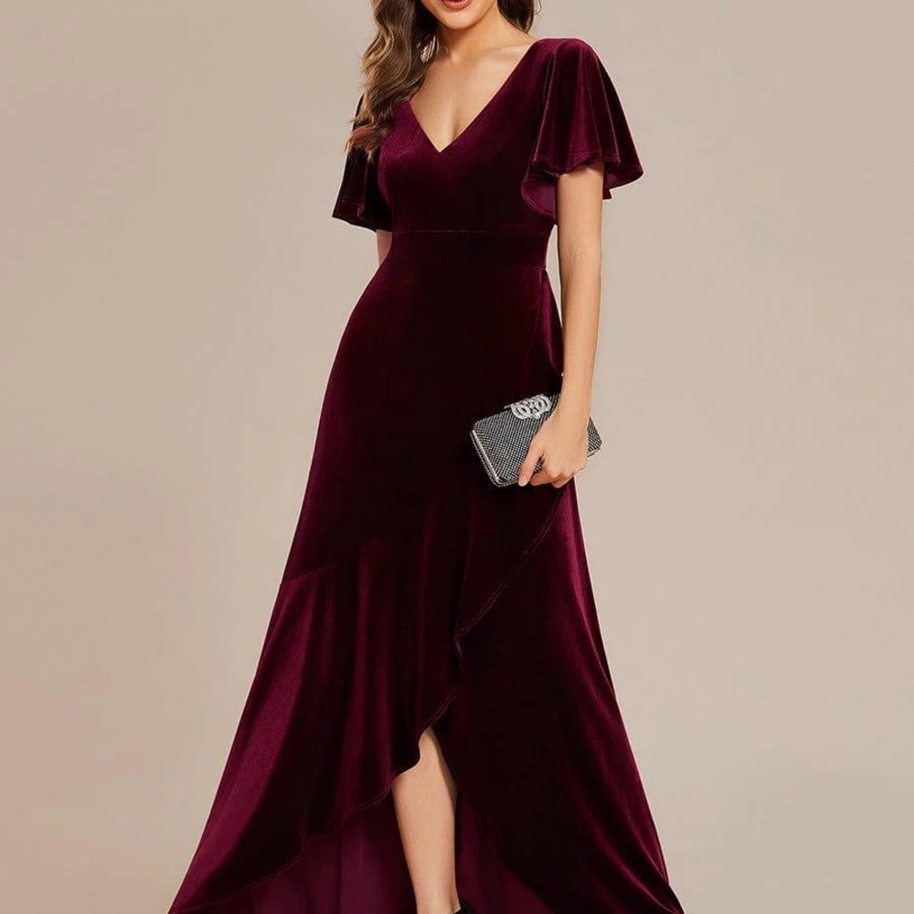 Ever Pretty Asymmetrical Burgundy Dress